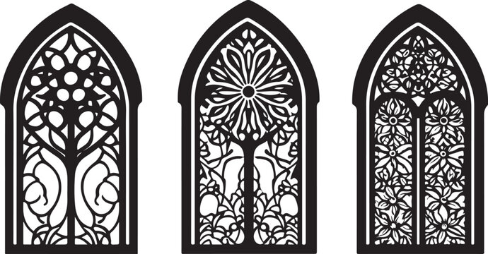 "Gothic Window Silhouette Collection &ndash; Intricate Architectural Designs"
