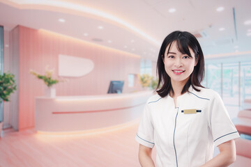 クリニックの受付で働く若い女性