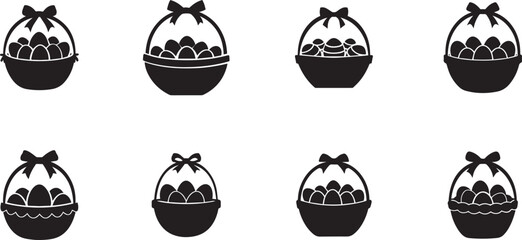 Easter Basket Silhouette Vector Icon Set