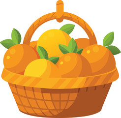A wicker basket full of fresh orange vector art illustration