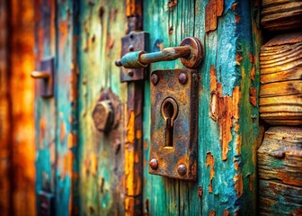 Miniature Old Wooden Door with Keyhole, Rustic Charm, Tilt-Shift Photography