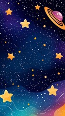 Fototapeta premium Pixelated Planet and Gold Stars in a Vibrant Nebula