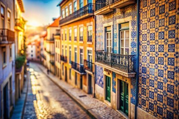 Fototapeta premium Miniature Portuguese Azulejo Tile Street, Lisbon, Tilt-Shift Photography