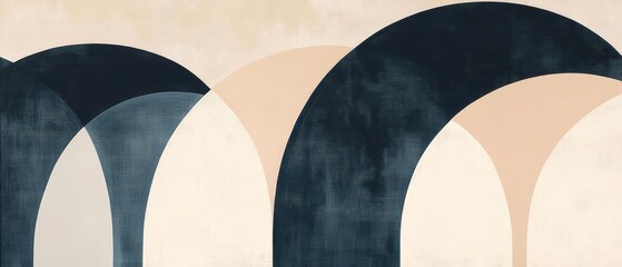 Abstract geometric design in modern art with arches and curves in muted colors perfect for home decor or creative workspace aesthetics, minimalist style.
