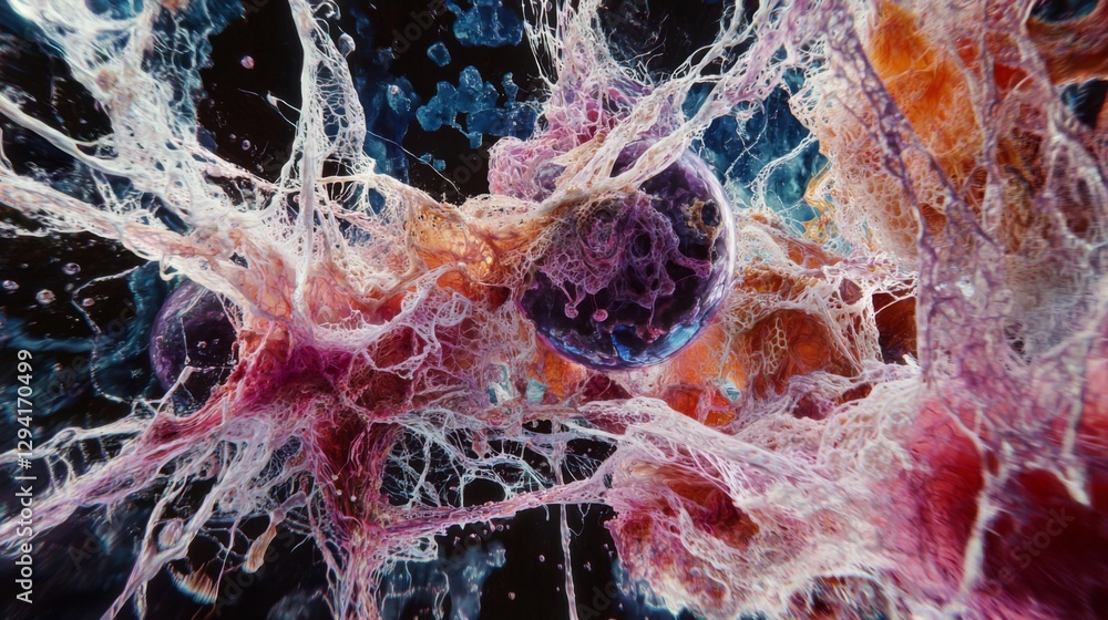 Aufkleber Abstract representation of microscopic life forms with vibrant colors and intricate patterns in a cosmic setting
