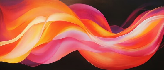 Obraz premium Abstract colorful wave art design with vibrant orange and pink flowing patterns on dark background for modern decoration, website graphics, and creative projects.
