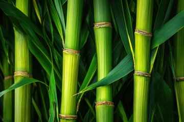 Obraz premium Close-up View of Vibrant Green Sugarcane Stalks