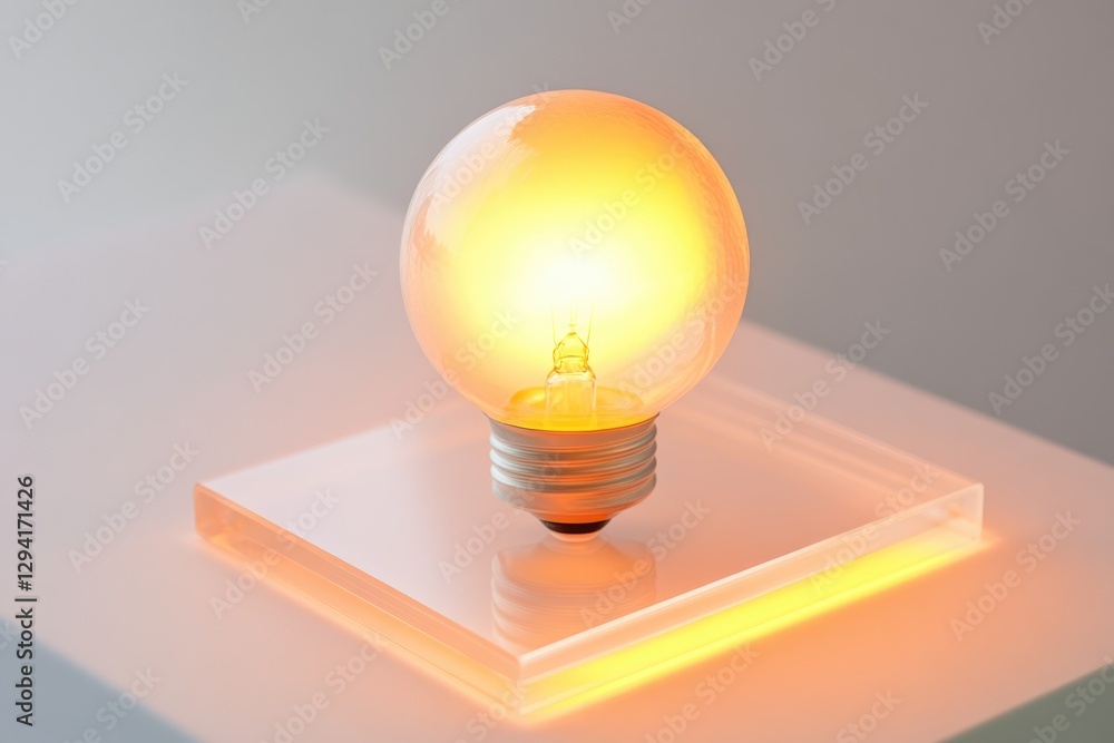 Poster a glowing light bulb rests on a translucent square, illuminating the scene with a warm, inviting glo