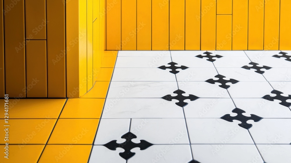 Aufkleber modern interior design with colorful tiles and unique patterns in a contemporary space featuring vib