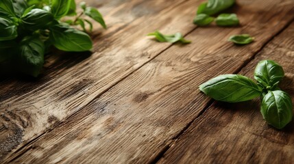 Obraz premium Rustic Wooden Table with Fresh Pasta and Basil Garn