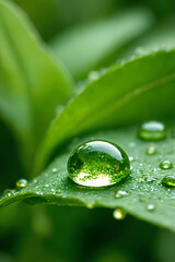 water drops on green leaf