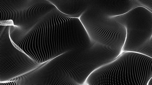 dot waving background animation. wave flow animation black background. Dot half tone pattern background 4k video footage.