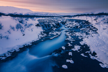 Sunset in Bruarfoss waterfall (South Iceland)