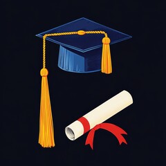 Graduation cap and diploma on dark background (3)