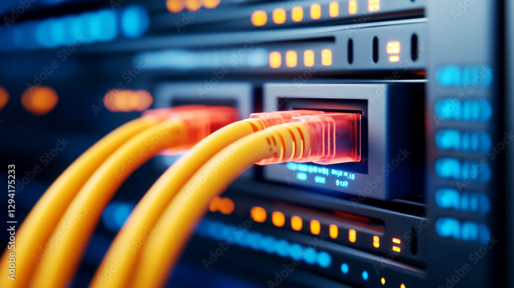 Poster installing fiber optic cable connections in data centers for enhanced network performance and reliab