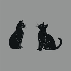 Two cute sitting Cat silhouette
