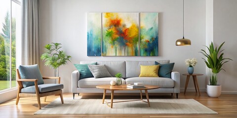 Minimalist Abstract Wall Art in Serene Living Room - Modern Home Decor