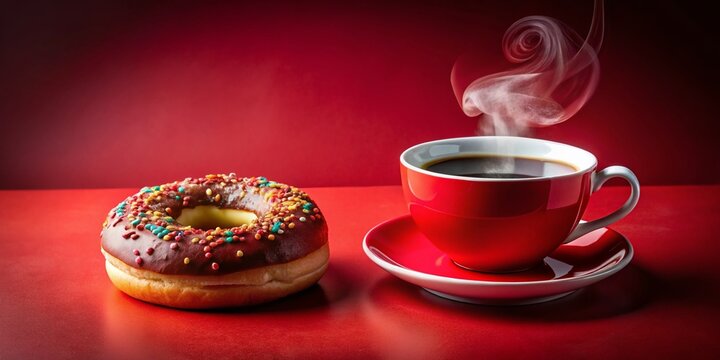 Delicious Coffee & Donut: Macro Top View Stock Photo