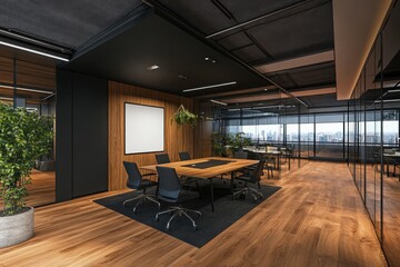 Naklejka premium Blank white poster mockup on a black interior, room, frame, poster, apartment, floor, gallery, picture, 