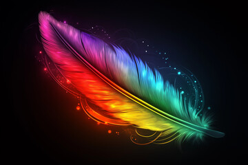 Obraz premium vividly colorful rainbow feather set against a black background, creating a striking and visually appealing composition