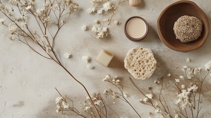 Skin care concept. Zero waste natural cosmetics products. Flat lay.