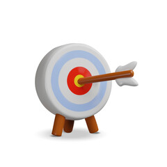 3d render target aim. Three-dimensional dart and arrow vector illustration. Success goal strategy for business and marketing. Sport competition. Bullseye accuracy challenge. Idea icon infographic