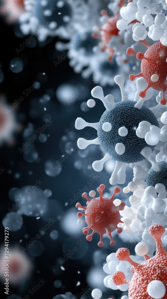 Poster visual representation of virus structures under microscopic observation showcasing intricate details