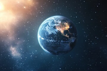 Obraz premium Stunning view of Earth with vibrant colors and distant stars in a cosmic setting