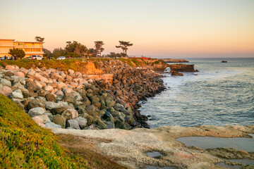 Santa Cruz, California, USA. Beautiful sunset landscape on the Pacific Ocean coast