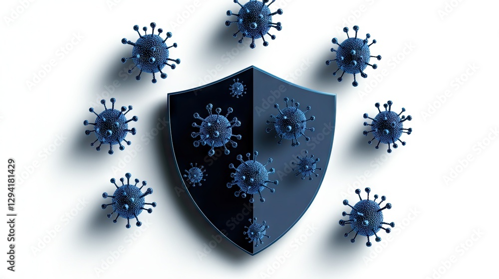 Aufkleber shield protecting against viruses with blue particles surrounding it displaying a concept of health 