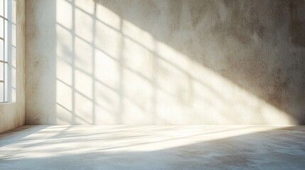 Interior space with shadows from a grid window on the wall