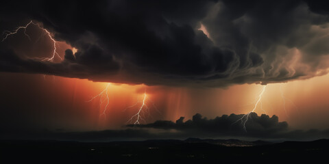 Dramatic lightning storm illuminating dark, ominous clouds in a captivating sky.