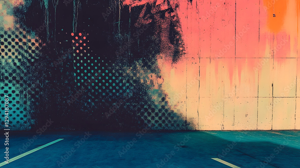 Aufkleber moder sport backdrop, dots halftone in two color pattern gradient grunge texture background