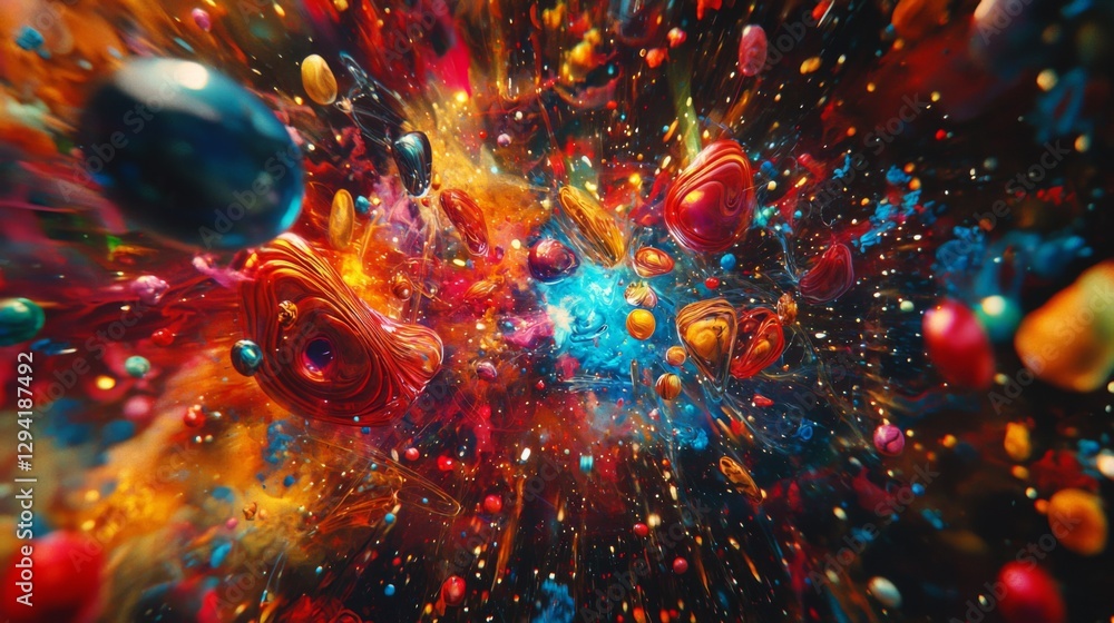 Poster colorful cosmic explosion with vibrant swirls and energetic particles in deep space background visua