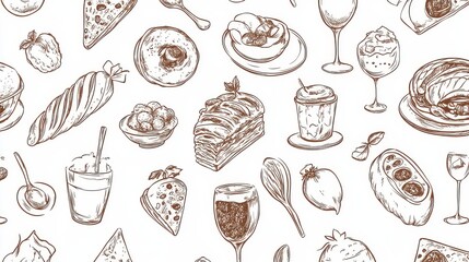 Seamless Pattern with Hand-Drawn Food Icons 6x