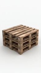 Wooden pallets are carefully arranged in a neat stack, creating an organized setup for efficient storage and transportation within a warehouse setting