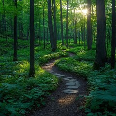 Obraz premium Forest Pathway Sunlight