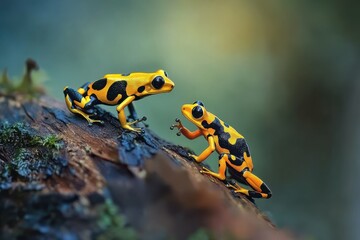 Fototapeta premium Dyeing Poison Dart Frogs 'Regina': Dominance Display in the South American Rainforest