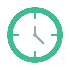 Flat vector illustration of a green-framed wall clock showing 4:00, ideal for time management graphics, punctuality-themed visuals, modern schedule planning designs, or minimal productivity illustrati