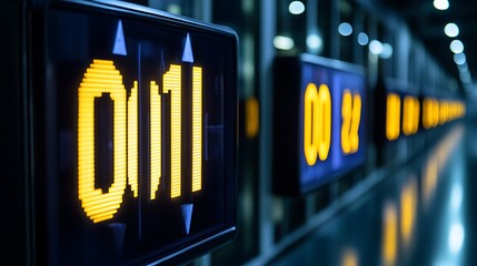 Digital countdown timer, corridor, night, arrival