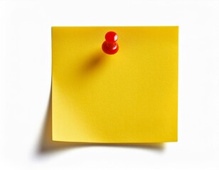 yellow sticky post it note with red pushpin isolated on white or transparent