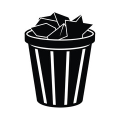 Simple office trash bin silhouette with crumpled paper design white