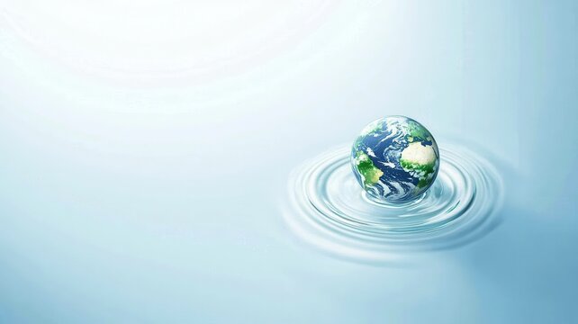 ESG - Environment, Society, and Governance. A globe rests in water, creating ripples, symbolizing environmental awareness and global connectivity.