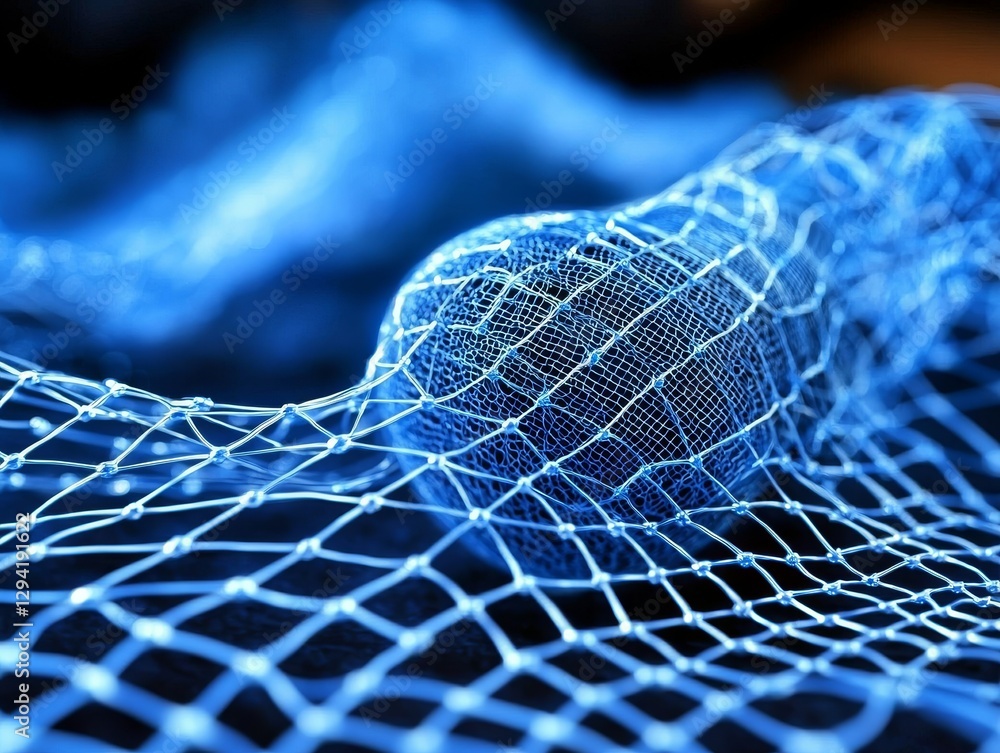 Poster dynamic abstract blue mesh network sphere visualization digital art modern concept technology enviro