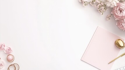 Scandinavian Style Workspace with White Desk and Pastel Accessories