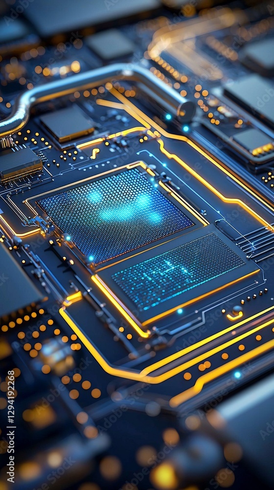 Poster futuristic technology close up of circuit board high-tech environment digital art macro view innovat