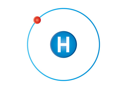 &Aacute;tomo de hidr&oacute;geno azul con electrones 