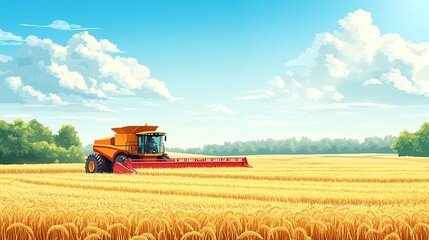 Fototapeta premium Harvesting wheat field, summer landscape, machine, agriculture