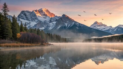 Serene Mountain Lake at Sunrise with Crystal-Clear Waters