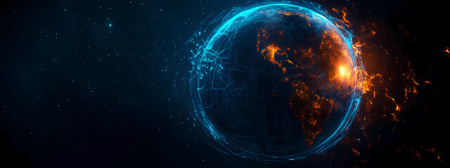 Obraz premium Glowing Digital Earth with Energy Waves